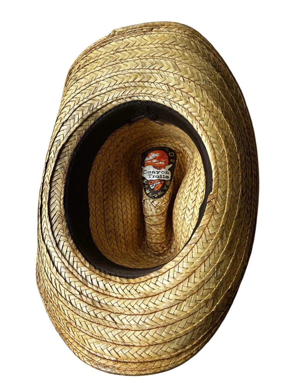 Embellished Straw Cowboy Hat Rustic Pinched Front Upturned Brim